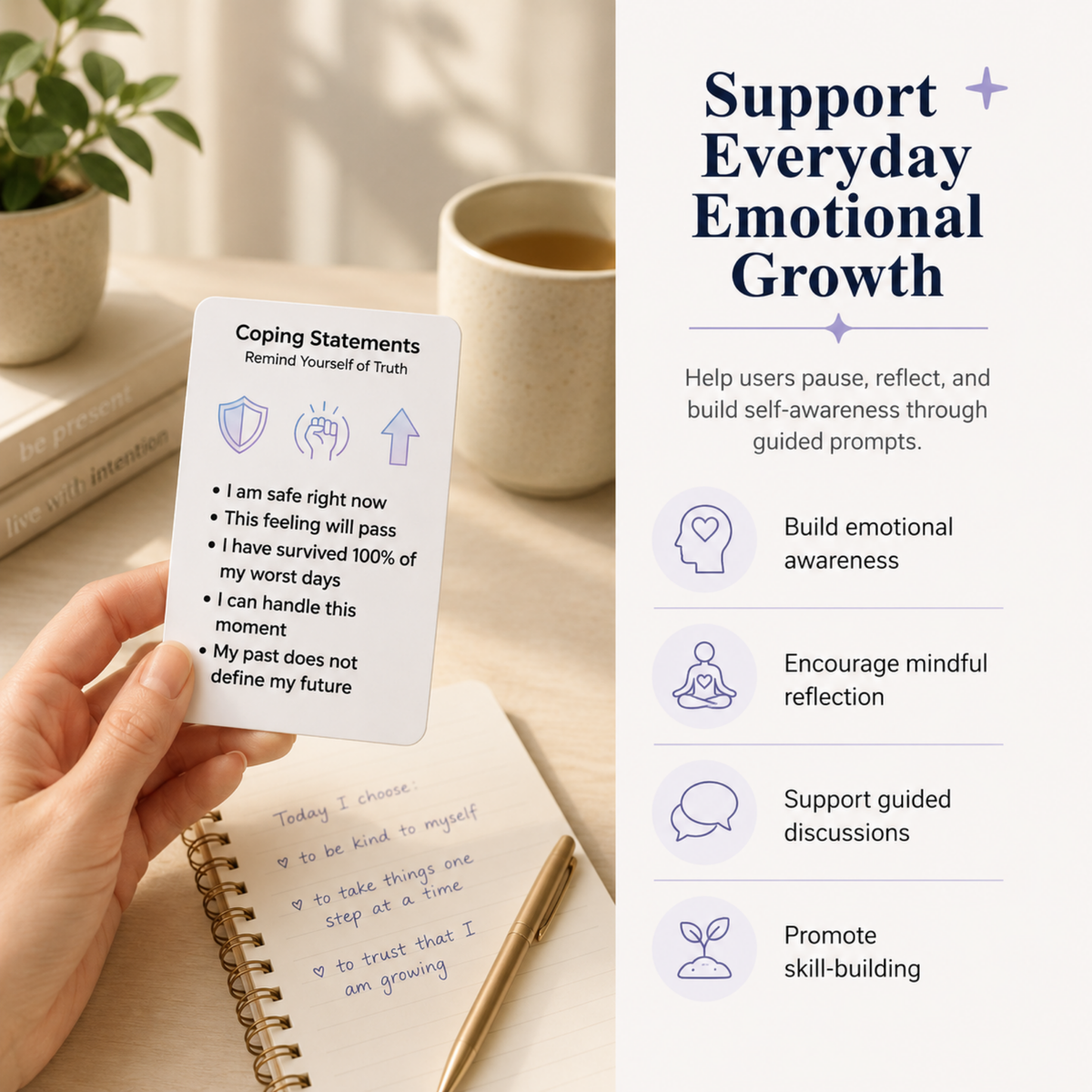 36-card Emotion Reset Card Set with emotion regulation DBT skill prompts and social-emotional learning activities