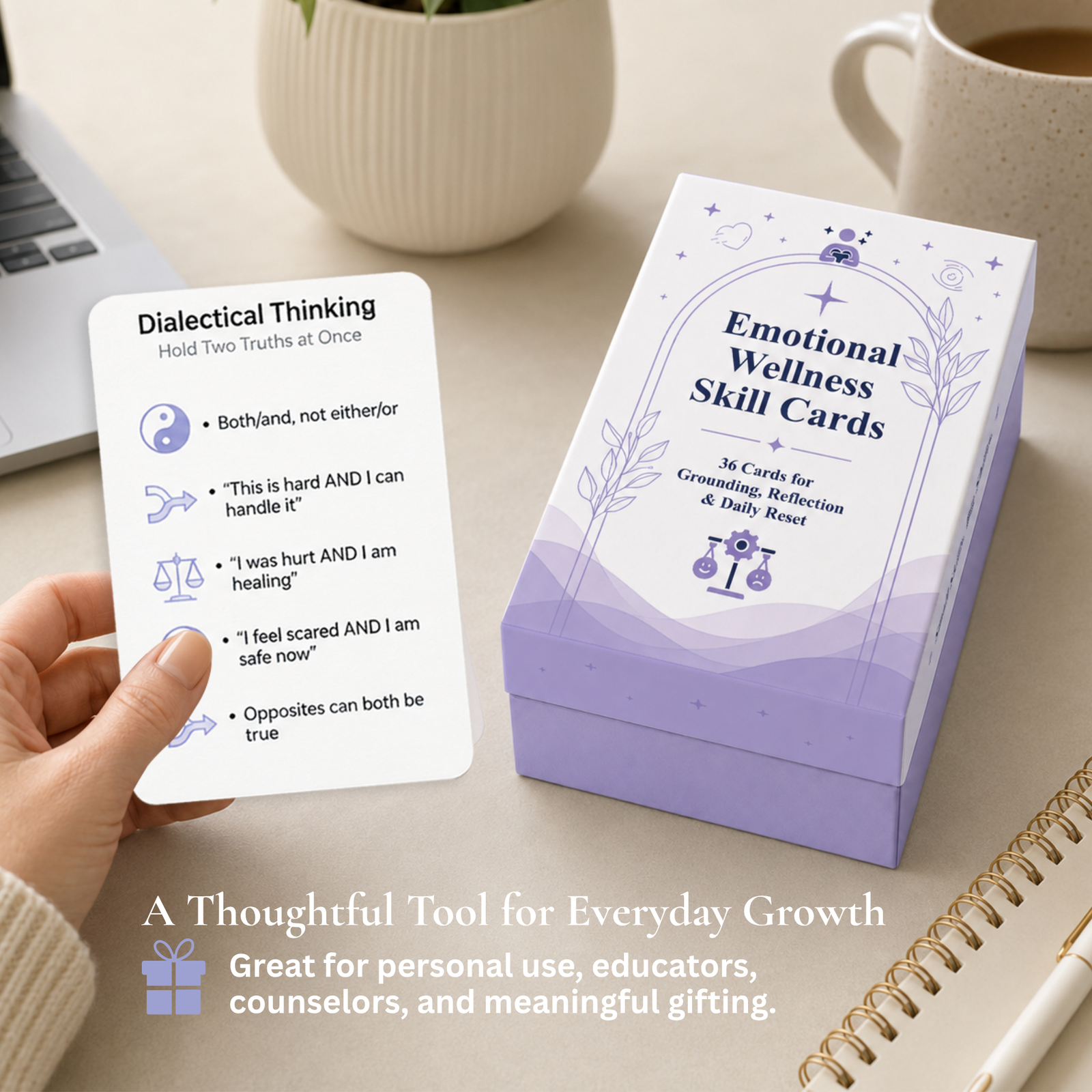 36-card Emotion Reset Card Set with emotion regulation DBT skill prompts and social-emotional learning activities