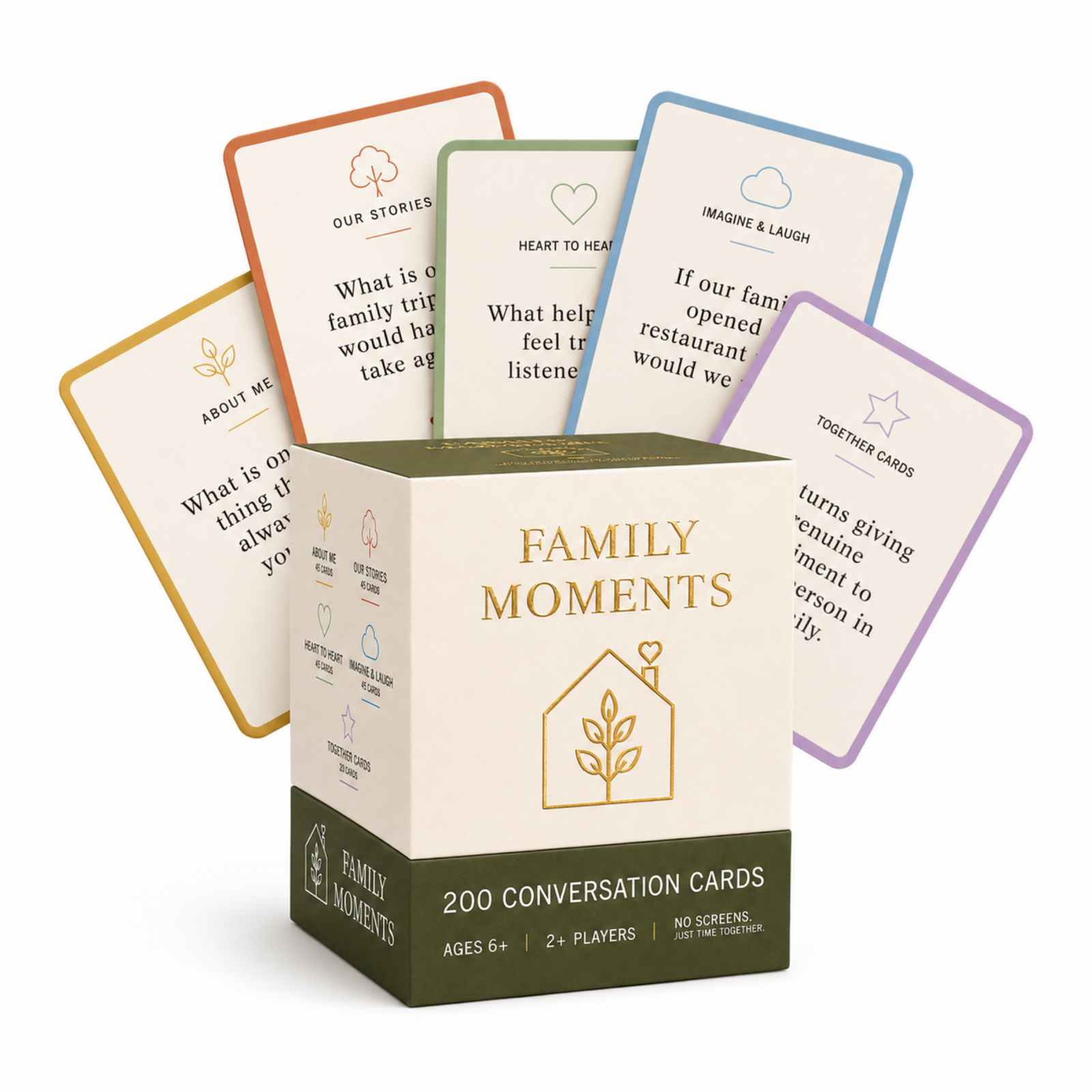 Family conversation cards with storytelling prompts for sharing memories across generations